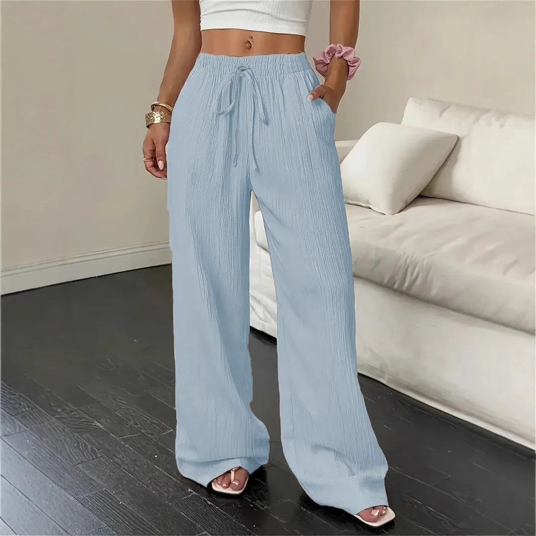 1+1 GRATIS Marelle™ Hose aus Baumwoll-Leinen mit Verstellbarem Kordelzug und Weitem Palazzoschnitt