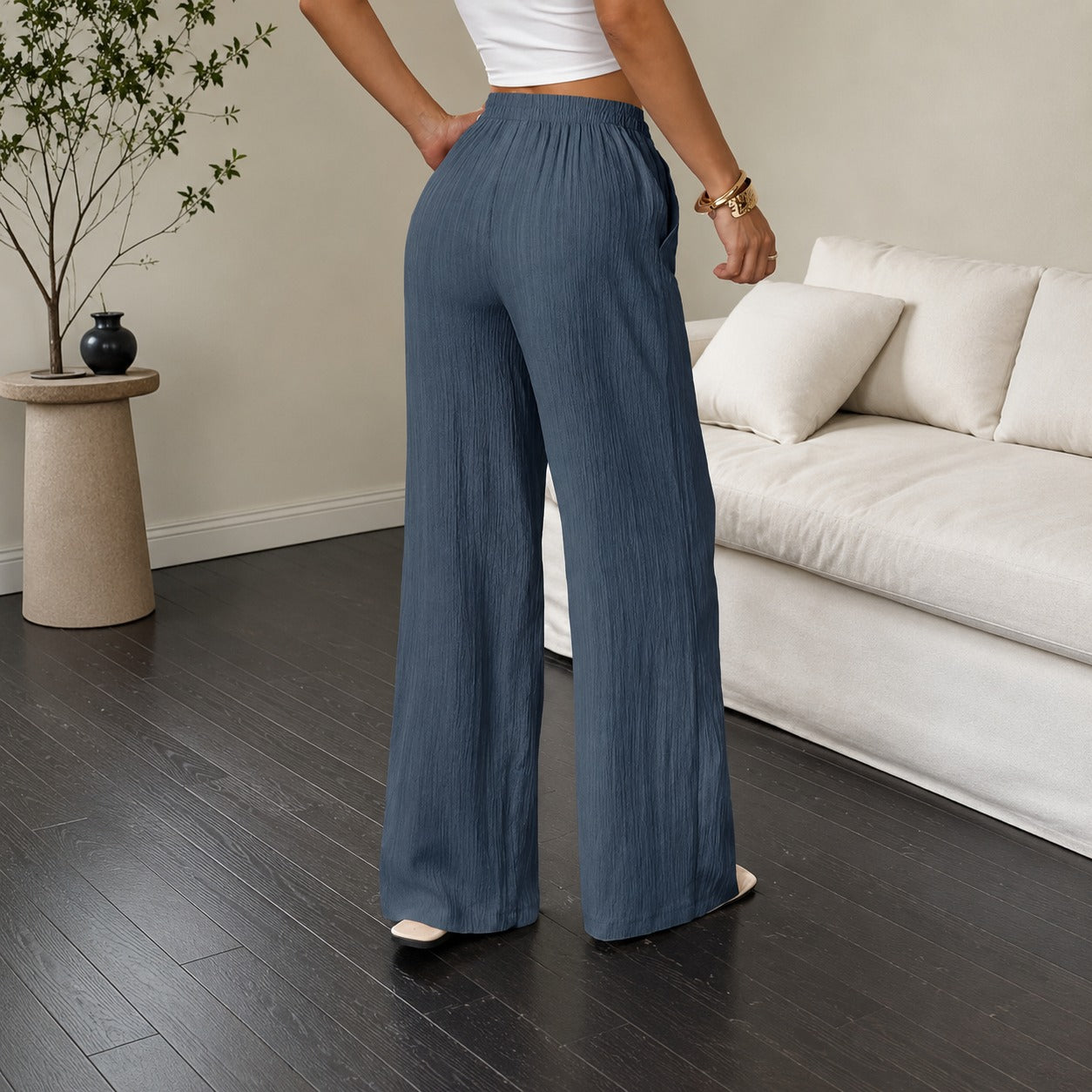 1+1 GRATIS Marelle™ Hose aus Baumwoll-Leinen mit Verstellbarem Kordelzug und Weitem Palazzoschnitt